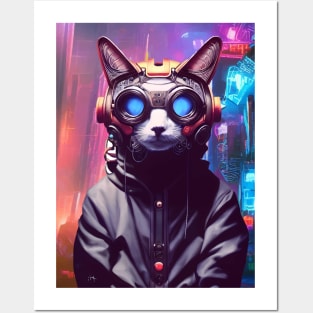 Techno Cat In Japan Neon City Posters and Art